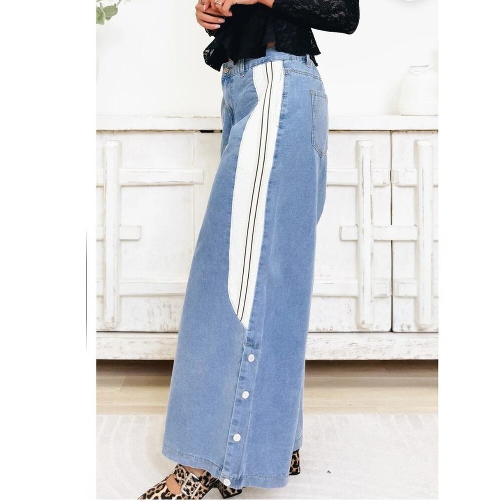 POL Wide Leg Jean S Further Ado Pant Boho Blue Cotton Relaxed Grunge Baggy Loose